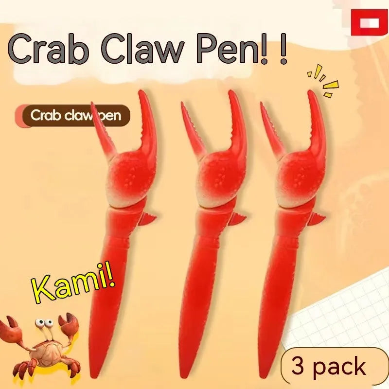 Creative ballpoint pen with a can-shaped clip and a small moving crab decoration on a white background.