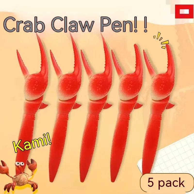 Creative ballpoint pen with a can-shaped clip and a small moving crab decoration on a white background.