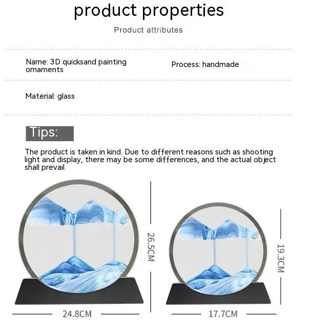Rotating quicksand painting inside a modern 12-inch glass night lamp on a desktop