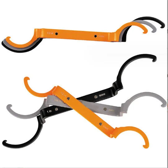 Three-piece magnetic suction wrench kit showing orange, grey, and black tools with different dimensions