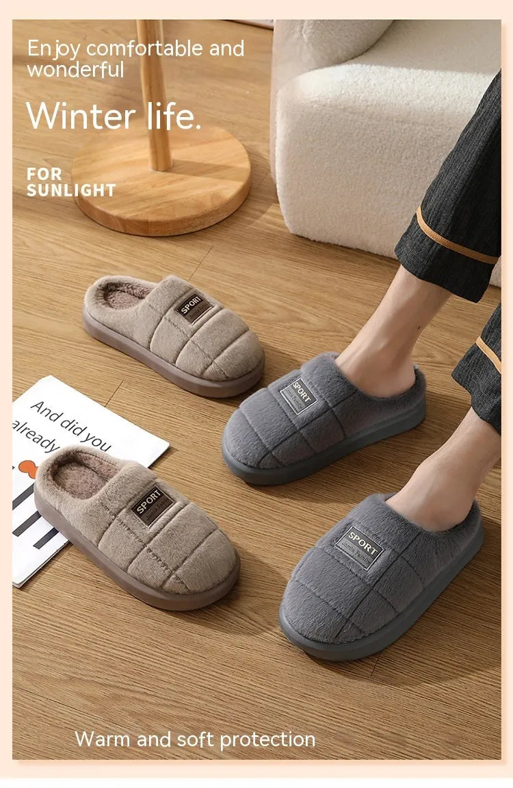 Men's plaid rabbit hair slippers with artificial wool lining and EVA soles