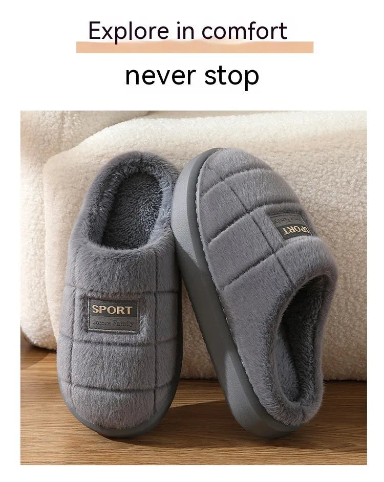 Men's plaid rabbit hair slippers with artificial wool lining and EVA soles