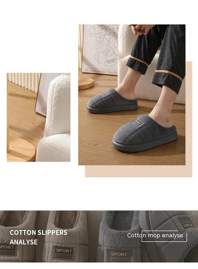 Men's plaid rabbit hair slippers with artificial wool lining and EVA soles