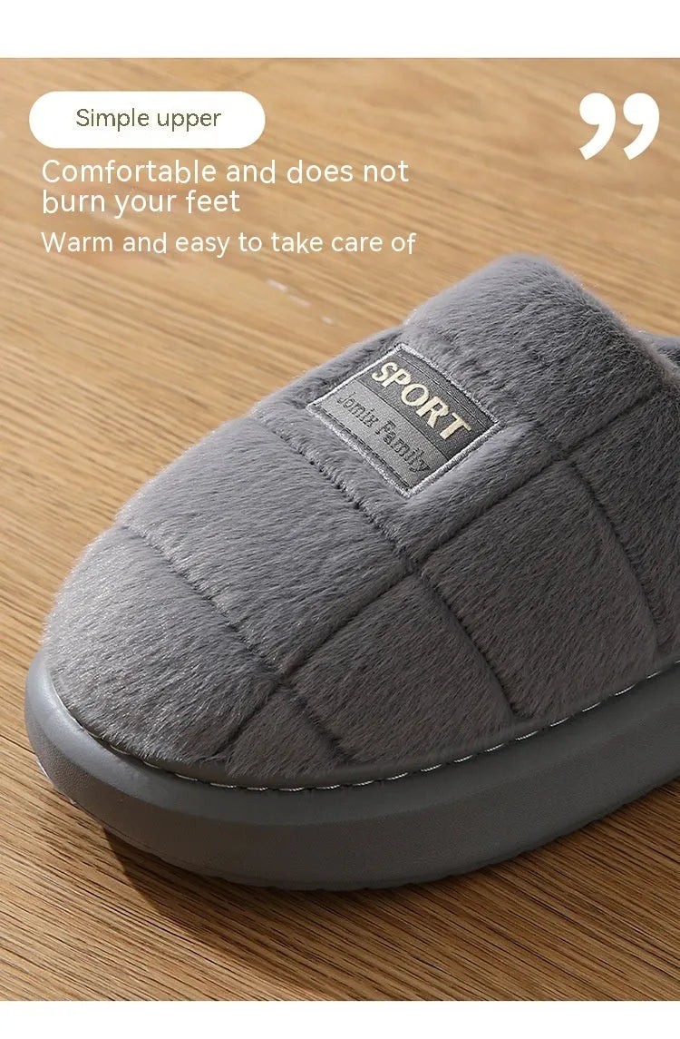 Men's plaid rabbit hair slippers with artificial wool lining and EVA soles