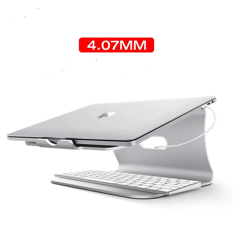Aluminium alloy rotary laptop cooling stand with strip heat dissipation fins in grey or silver.