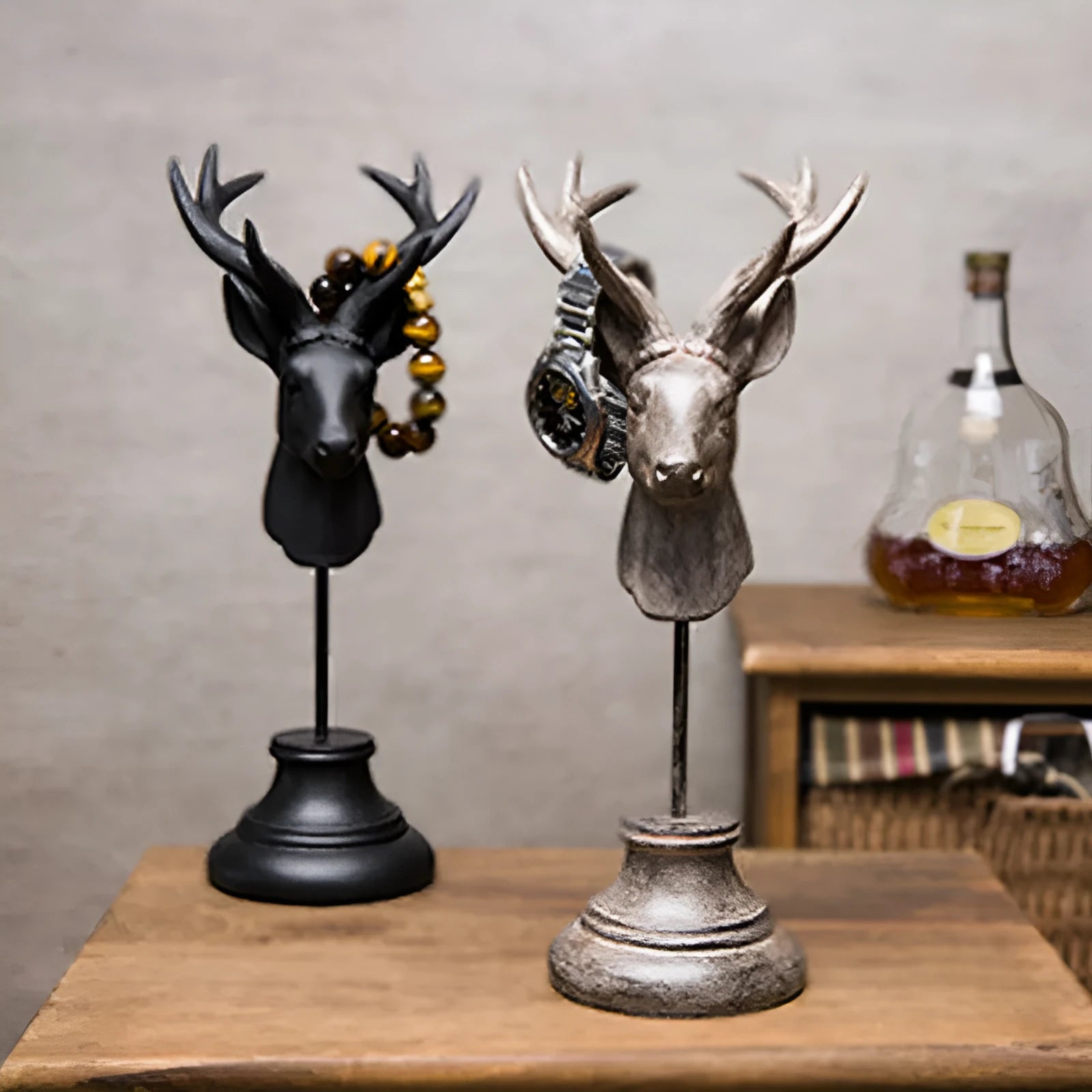 A tall natural resin elephant statue decoration in black, white, or wood colour finish.