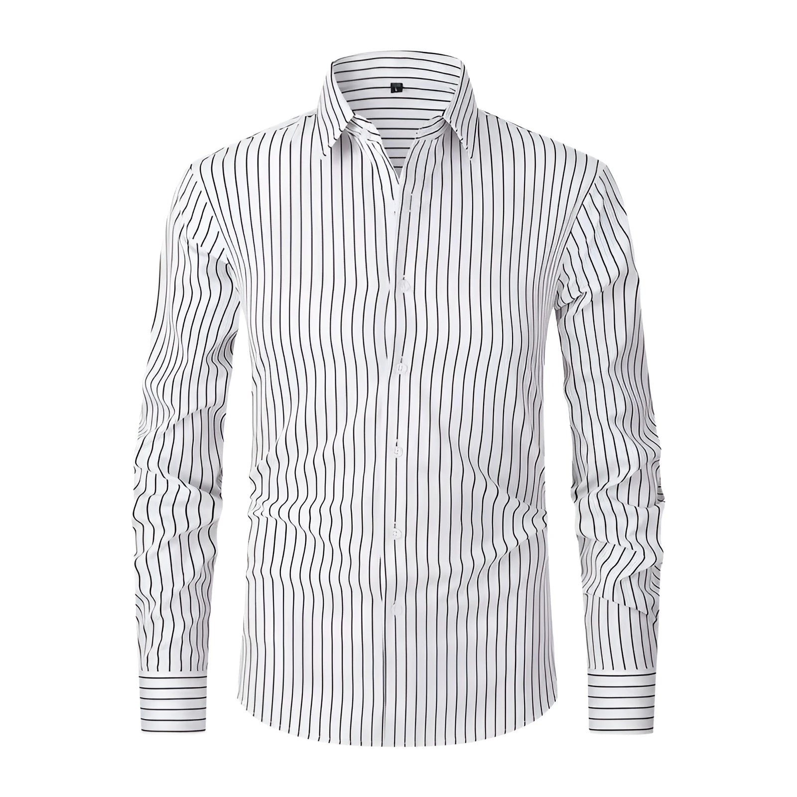 Men's striped long sleeve business shirt in ice silk polyester with cardigan style and slim fit