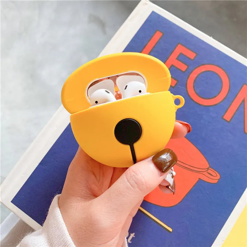 Yellow bell-shaped silicone protective case for AirPods 1 and 2 generation headphones.