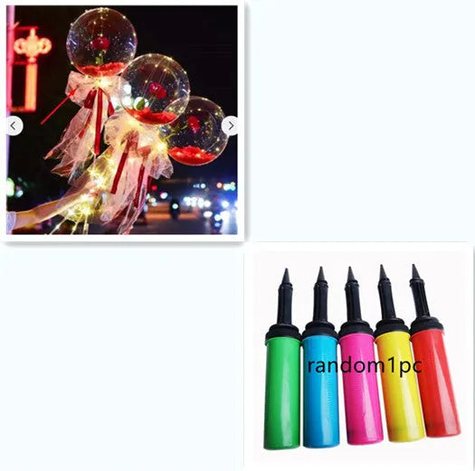 Transparent LED luminous DIY balloon rose bouquet with integrated lights for decoration.
