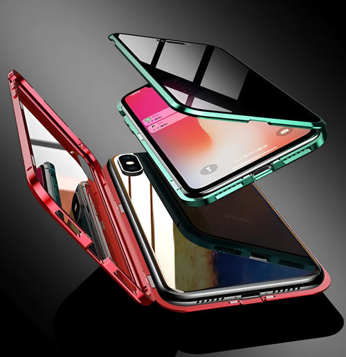 Black anti-peeping magnetic clamshell phone case for Samsung Galaxy phone, showing closed design.