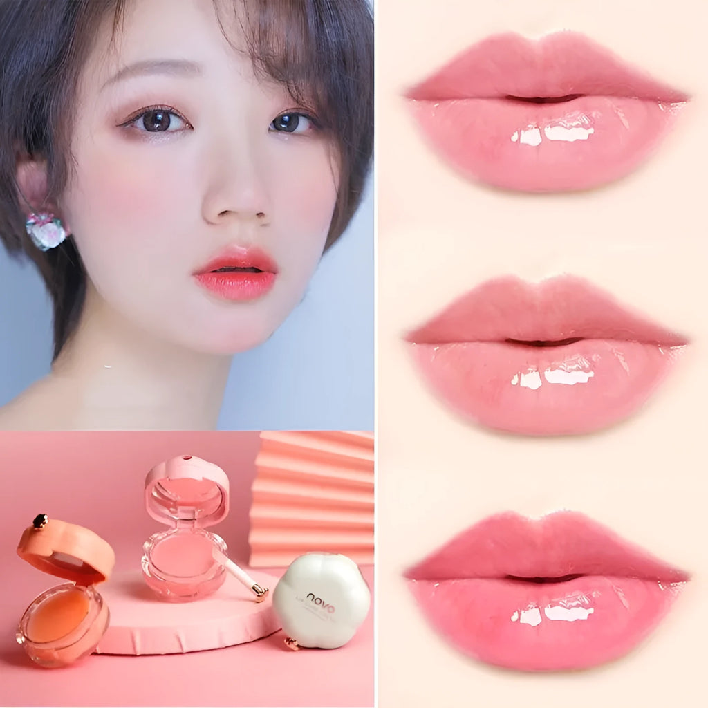 Moisturising lip balm 12g with plant essential oils, hidden brush, available in green orange and pink colours