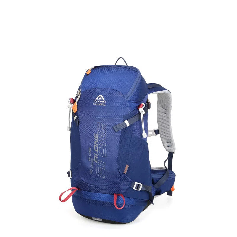 32L nylon hiking backpack in orange, solid colour, breathable waterproof outdoor sports bag