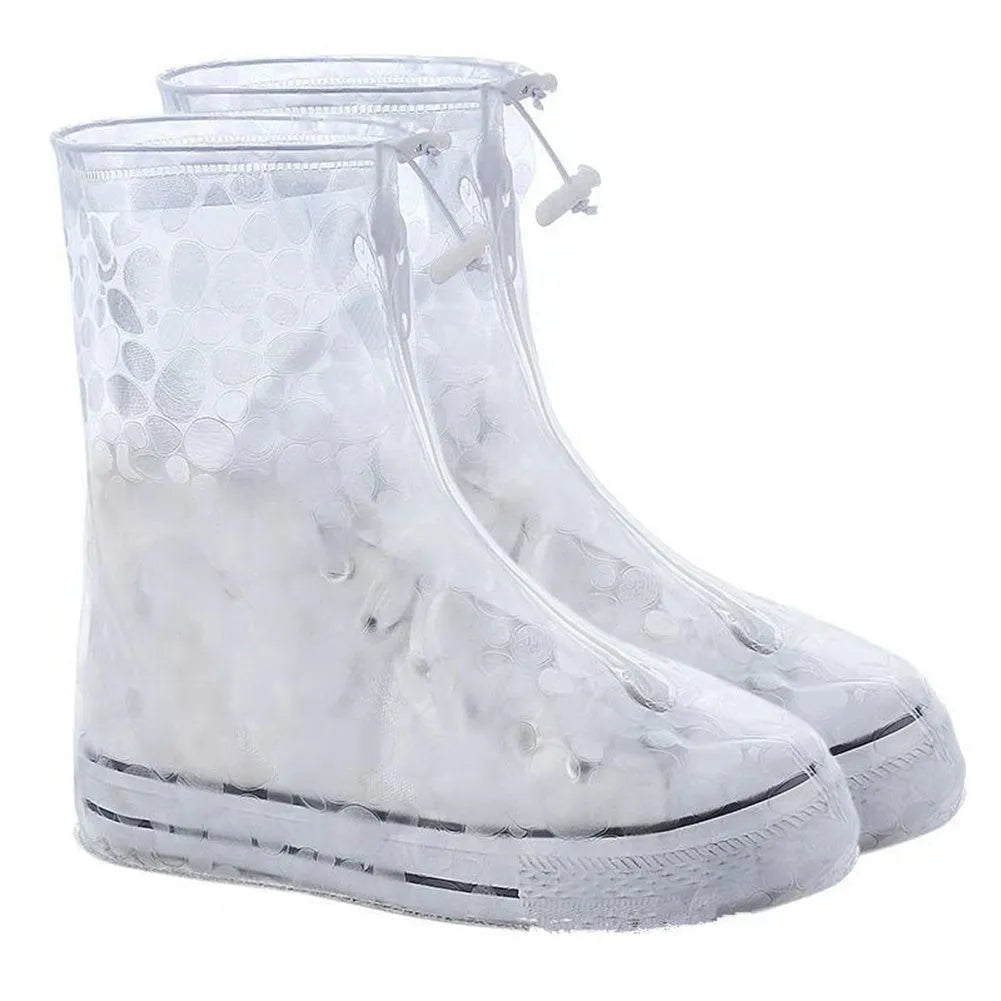 PVC waterproof shoe covers for men and women non-slip adult, transparent dot white, multiple sizes available