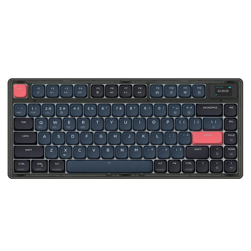 Ajazz AK832PRO mechanical keyboard with colour screen, green case, and RGB backlighting