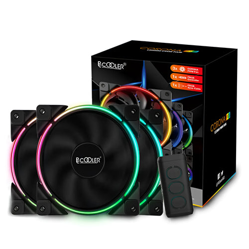 Three 120mm black PC chassis fans with RGB lighting and hydraulic bearing construction