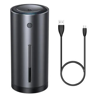 Black aluminium alloy car diffuser humidifier with USB connection for air purification and aromatherapy