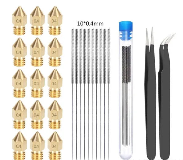 MK8 brass 0.4mm nozzle and stainless steel cleaning pin kit for 3D printer maintenance