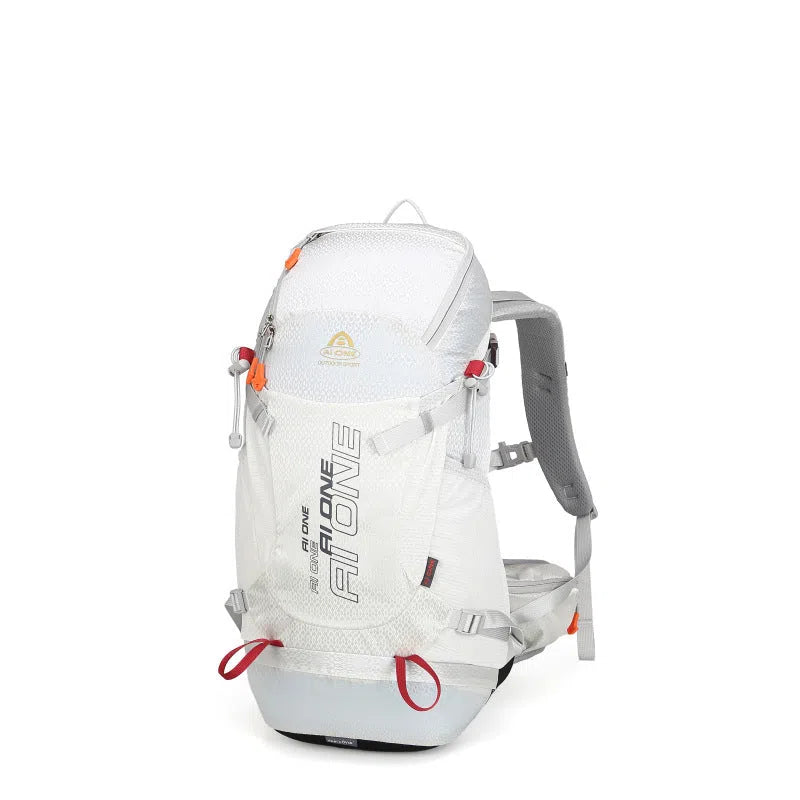 32L nylon hiking backpack in orange, solid colour, breathable waterproof outdoor sports bag