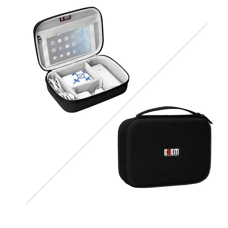 Black and grey EVA digital storage bag for headphones, shown in single and double-layer styles.