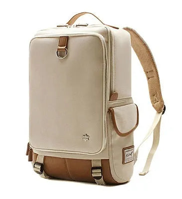 Korean style Oxford cloth men's backpack in seven colour options showing 30cm width by 16cm depth by 46cm height dimensions