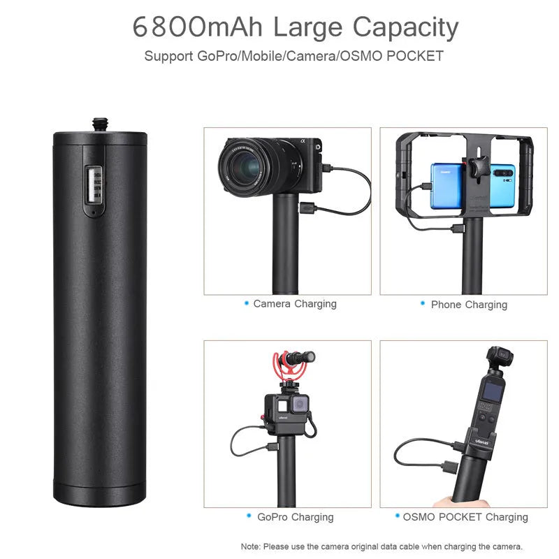 Black aluminium alloy charging handle power bank, 12.5cm long