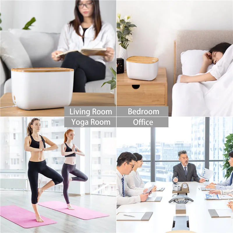 GX-22K white aromatherapy humidifier with night light and water tank on a wooden table.