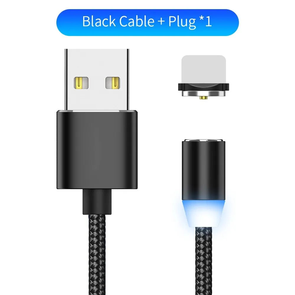 1 metre cotton braided magnetic charging cable with LED light and aluminium connectors