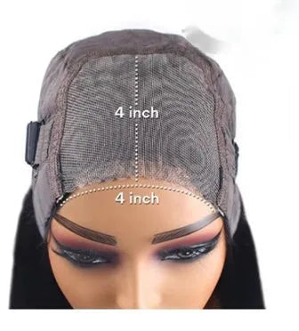 Human hair straight wig with glueless application and side bangs in natural style
