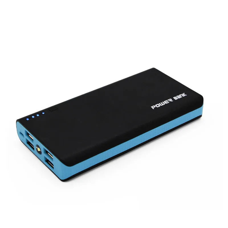 20000mAh portable power bank in blue colour with compact 145x68x22mm dimensions and USB charging port