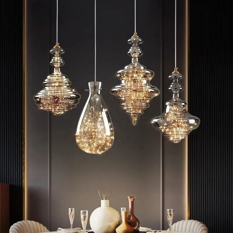 Modern glass chandelier droplight with adjustable suspension cord