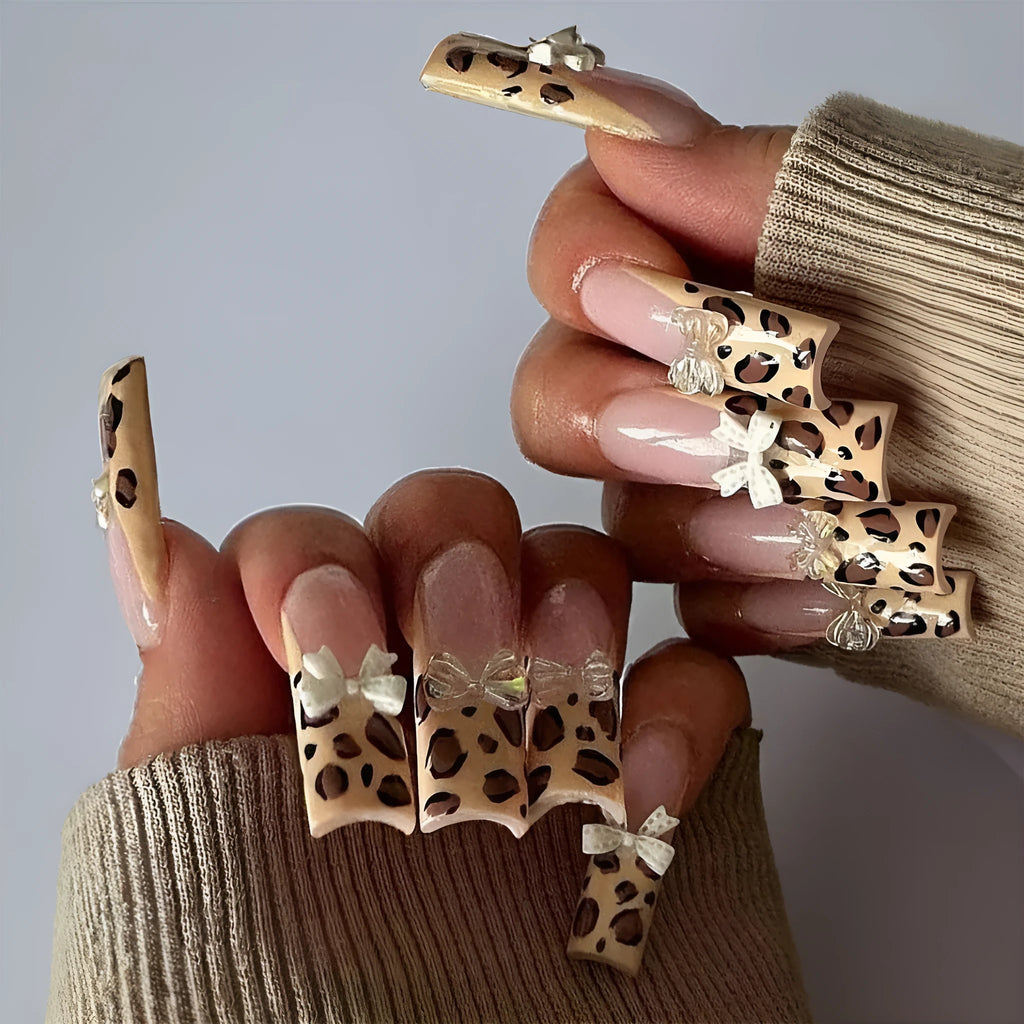 Leopard print butterfly plastic nail art pieces for manicure decoration