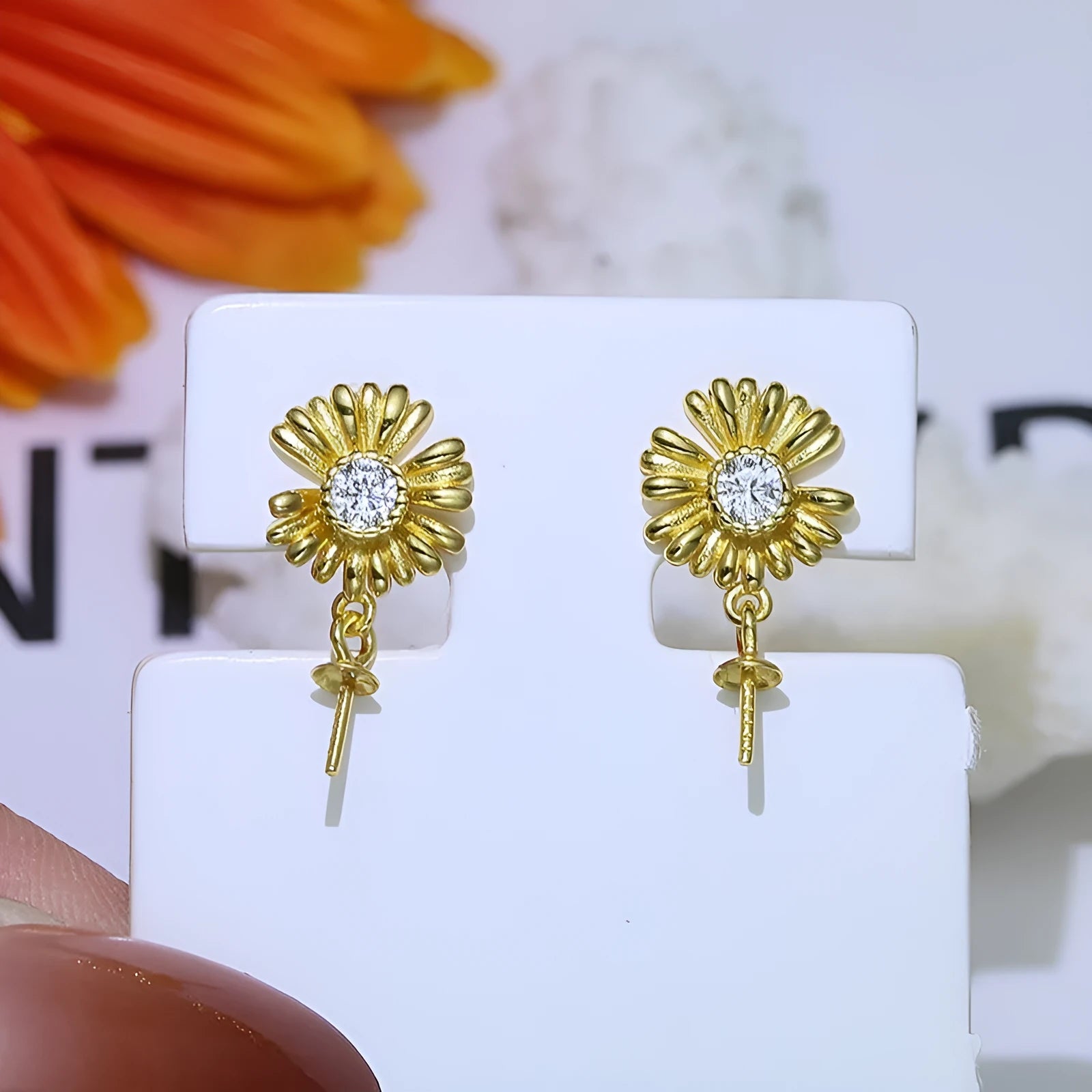 S925 sterling silver baroque flower earrings with adjustable ring holder in silver or gold colour