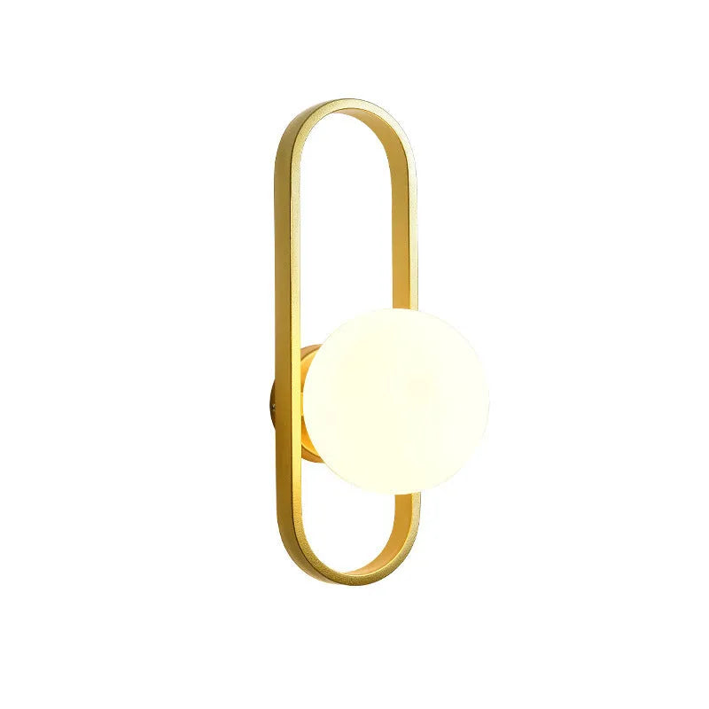 Minimalist wall lamp with glass shade and iron body in black or gold finish