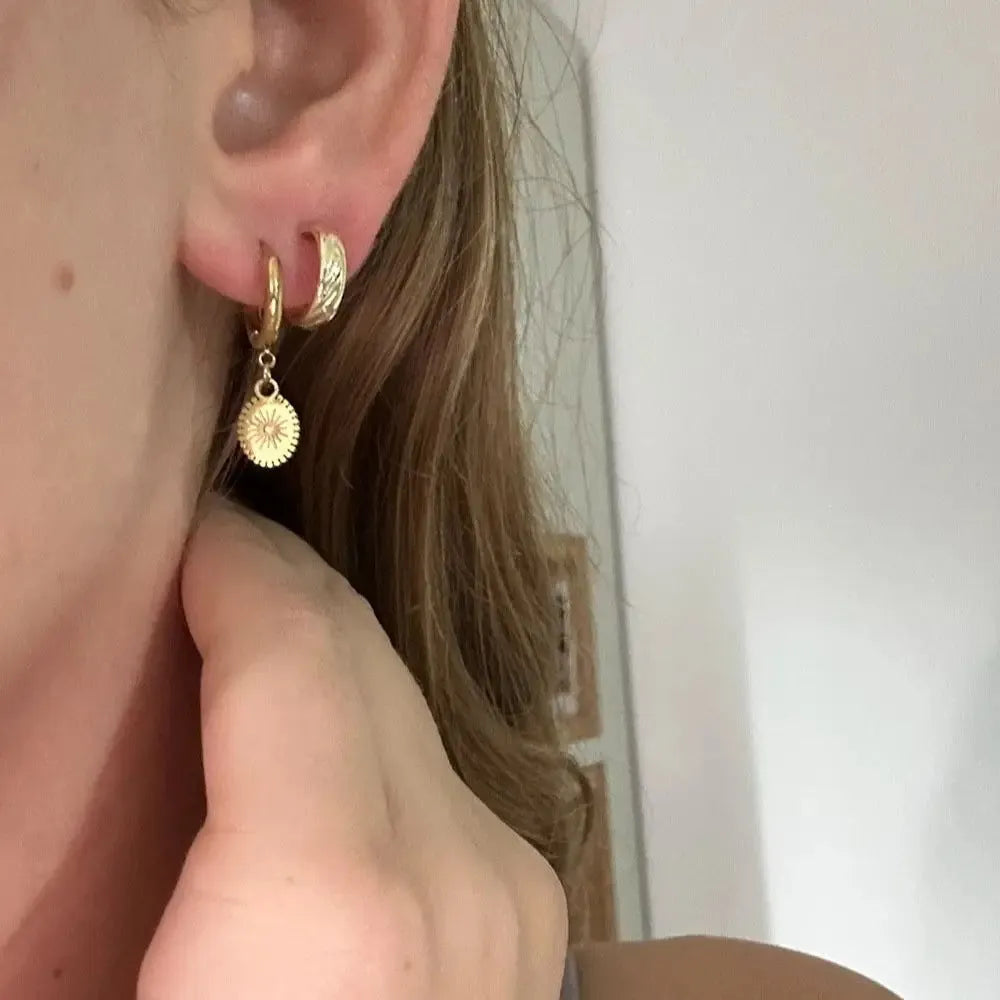 Stainless steel geometric ellipse earrings with ear button fastening in XY-EH005 colour