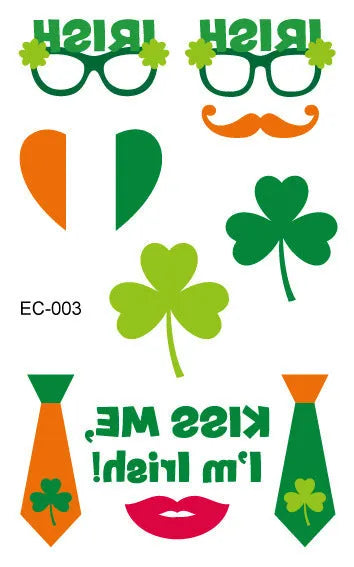 Children's temporary tattoo sticker with Irish festival clover design measuring 120 × 75mm
