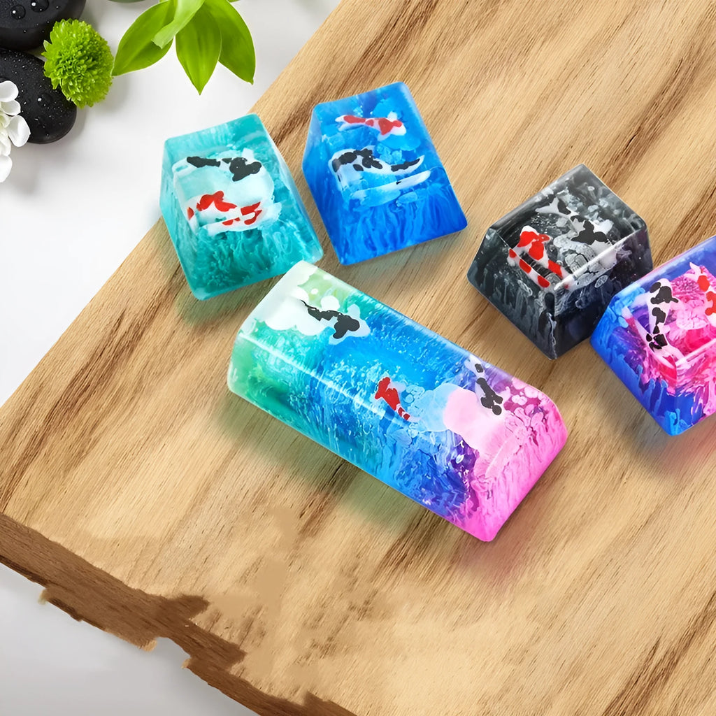 Resin keycap with scenery koi design for Cherry MX switch backspace replacement