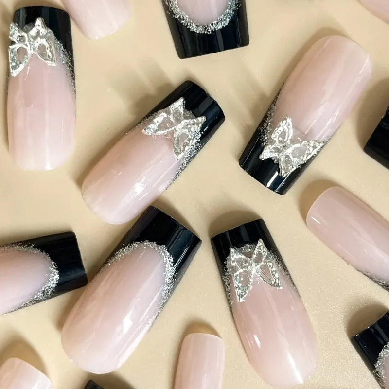 French style thin glittering butterfly wear armour for nails in black and yellow jelly glue colours.