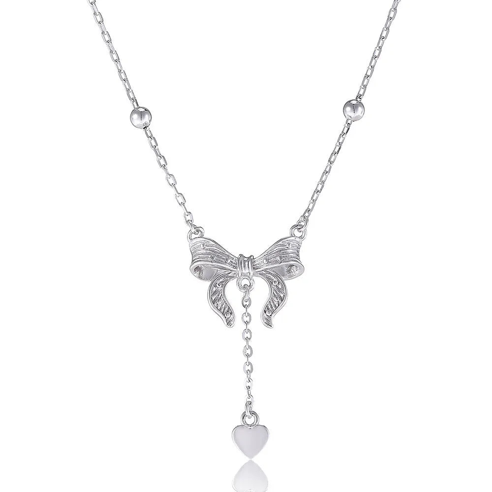 S925 silver butterfly heart necklace with bow detail on adjustable 40-45cm chain