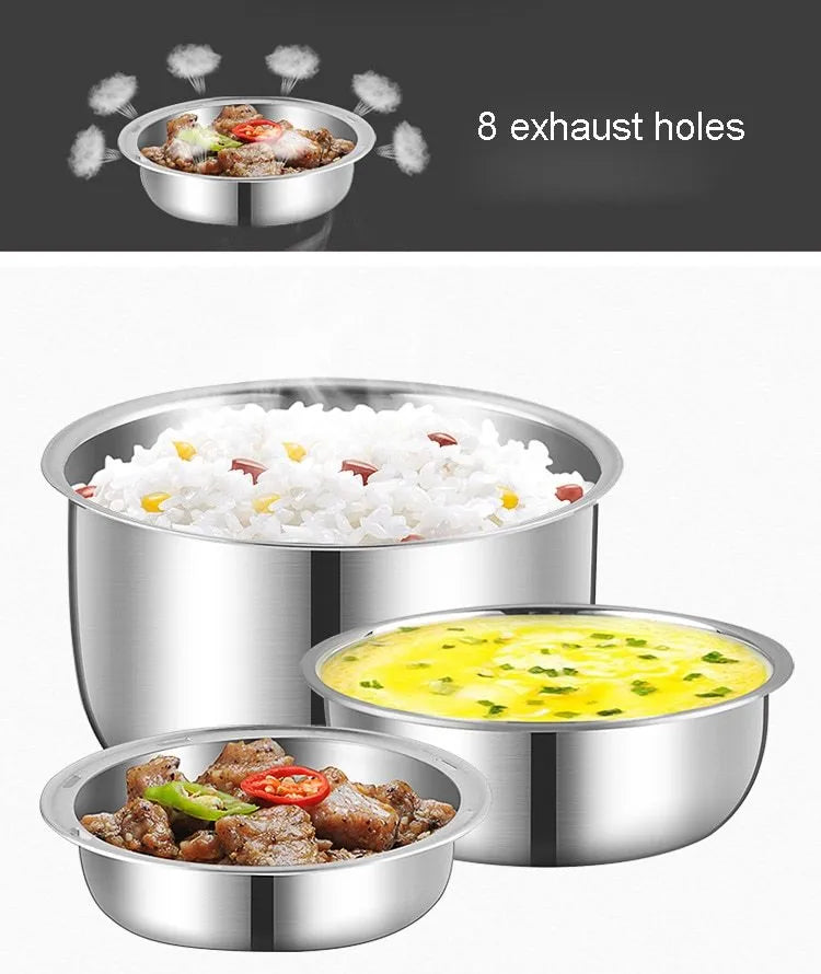 A compact cubic USB-powered lunch box showing two-layer and three-layer capacity options for portable food heating.