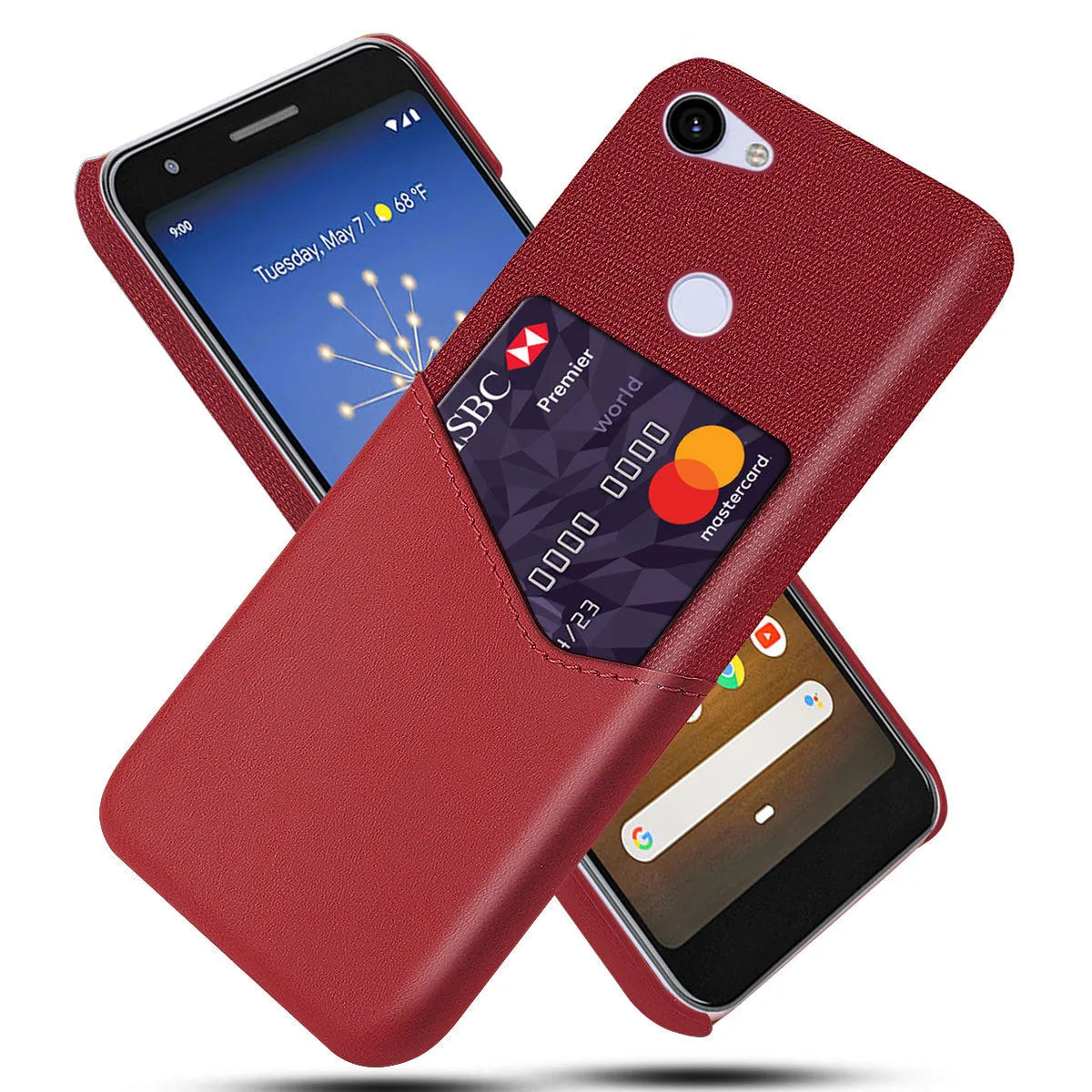 A black leather Google Pixel mobile phone case showing a plain back cover design.