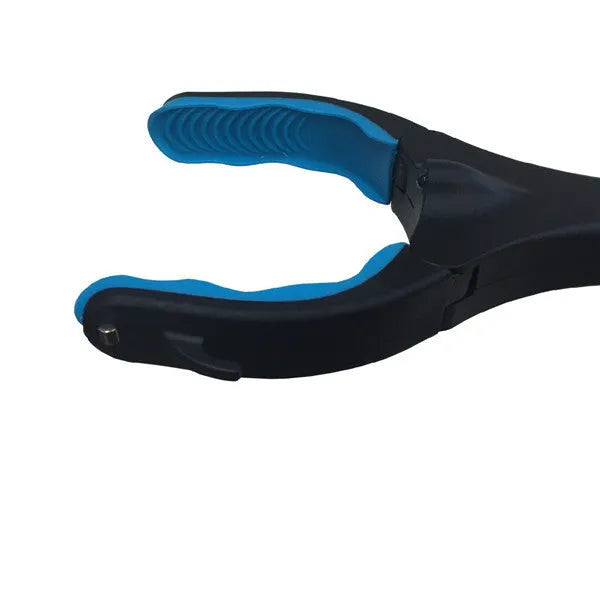 Blue foldable portable pickup tool with aluminium shaft extended, showing its 83.5cm length.