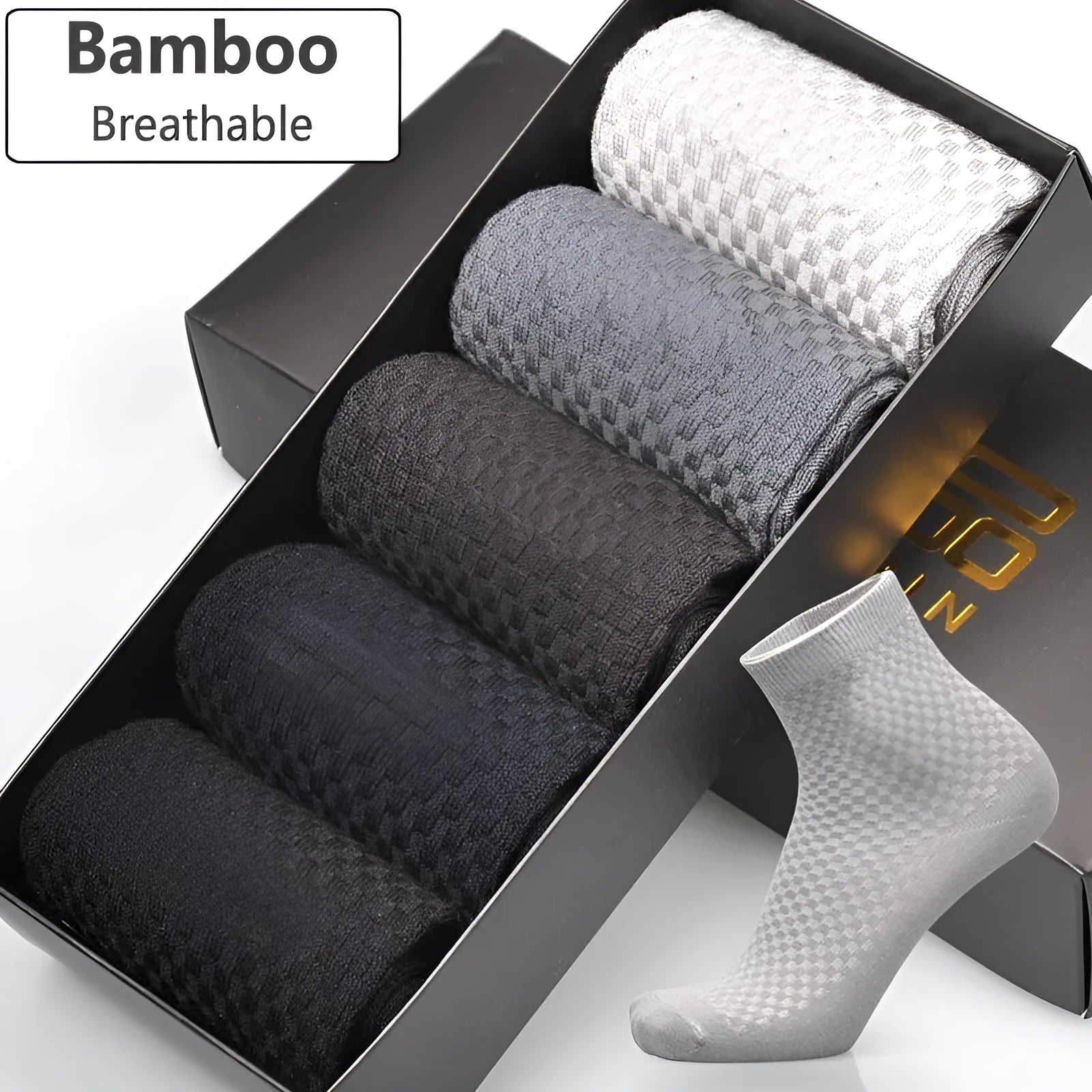 Men's bamboo fibre socks showing small square pattern in one of five available colours.