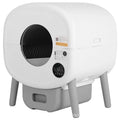 Automatic cat litter box with white ABS plastic construction and 13-litre storage capacity