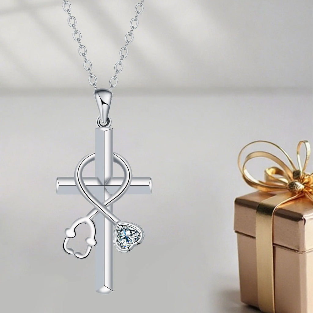 Copper stethoscope necklace with cross chain design for medical professionals