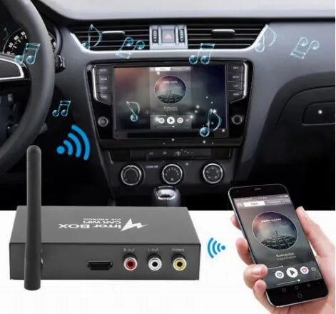 Black Car Mirror Link Box Wi-Fi AV converter with power cable, antenna and AV cable for screen mirroring