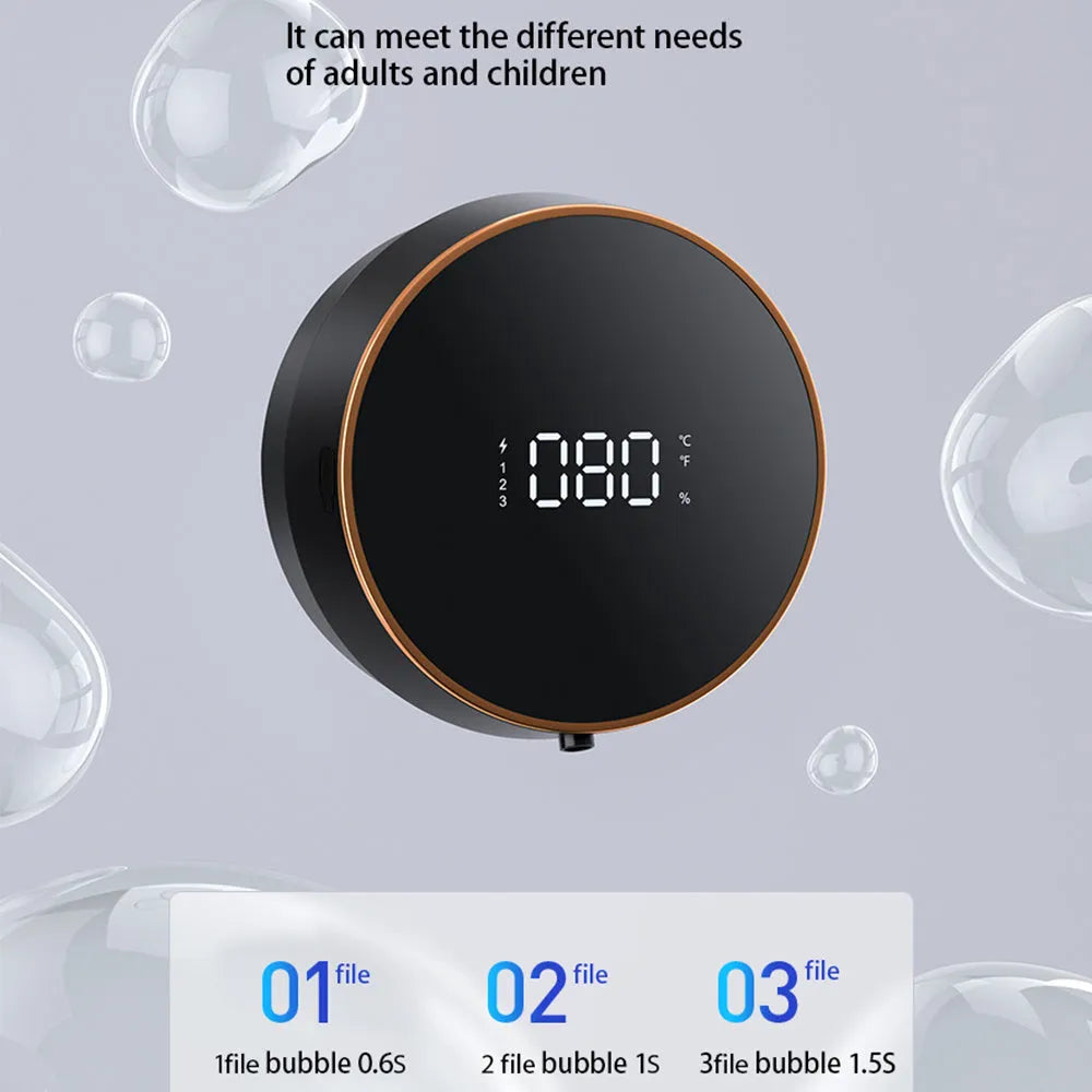 Black wall-mounted automatic sensor foam soap dispenser with USB charging port