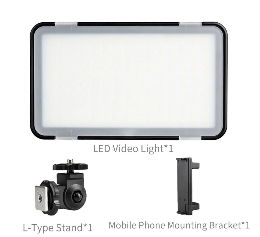 Shenniu M150 ultra-thin LED video light mounted on a mobile phone showing its slim profile.