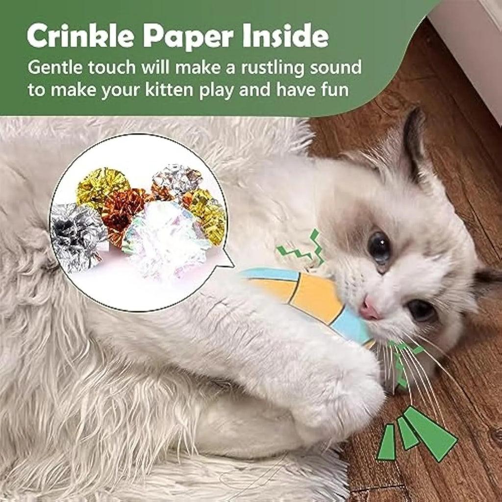 Plush cat toy disc with sports ball pattern containing catnip and crinkle sounds
