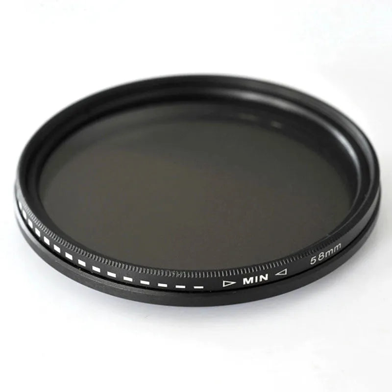 Adjustable multi-diameter neutral density camera filter for exposure control photography