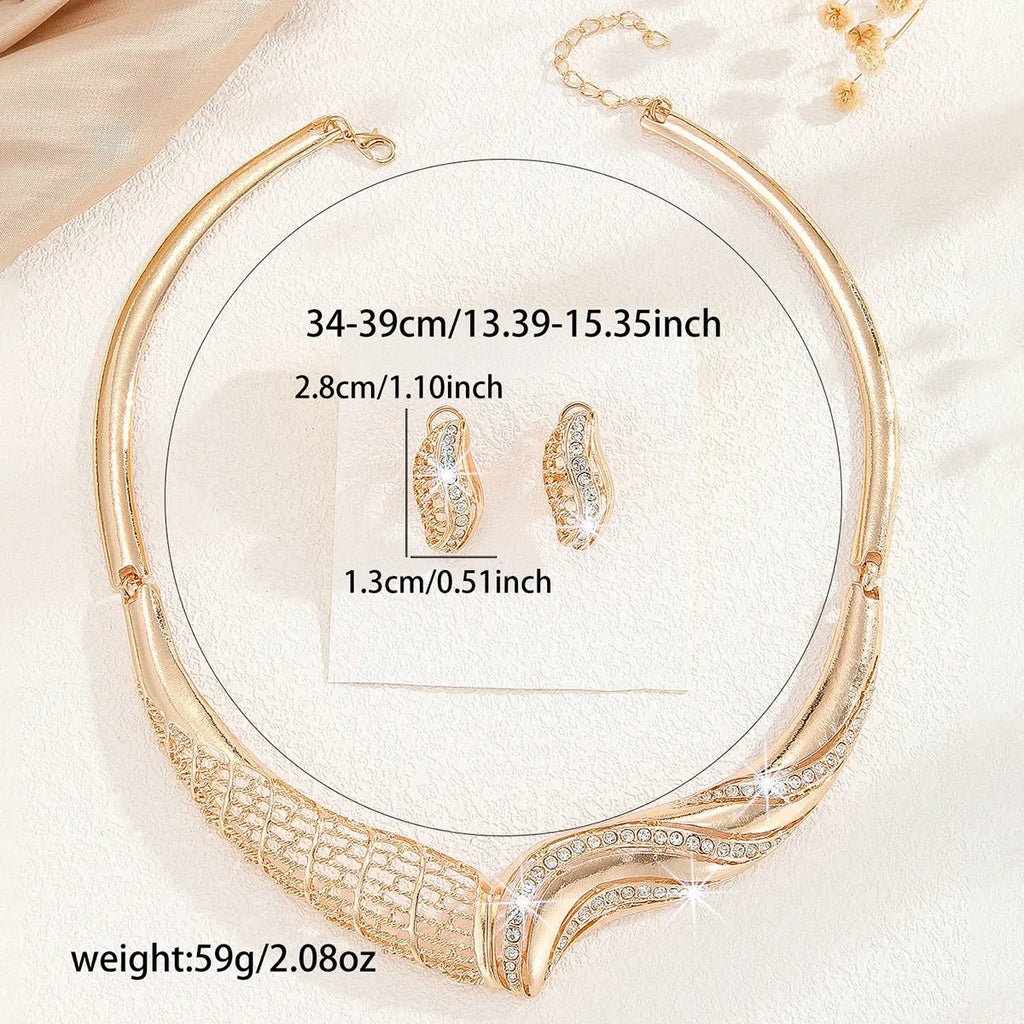 Gold alloy necklace and earrings set for women with electroplated finish and pattern options
